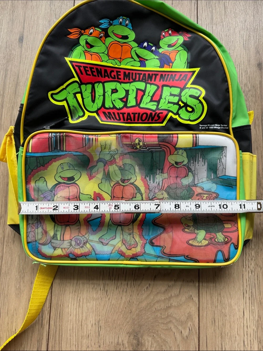 Vintage Teenage Mutant Ninja Turtles Backpack 1993 Turtles Mutations Green Black